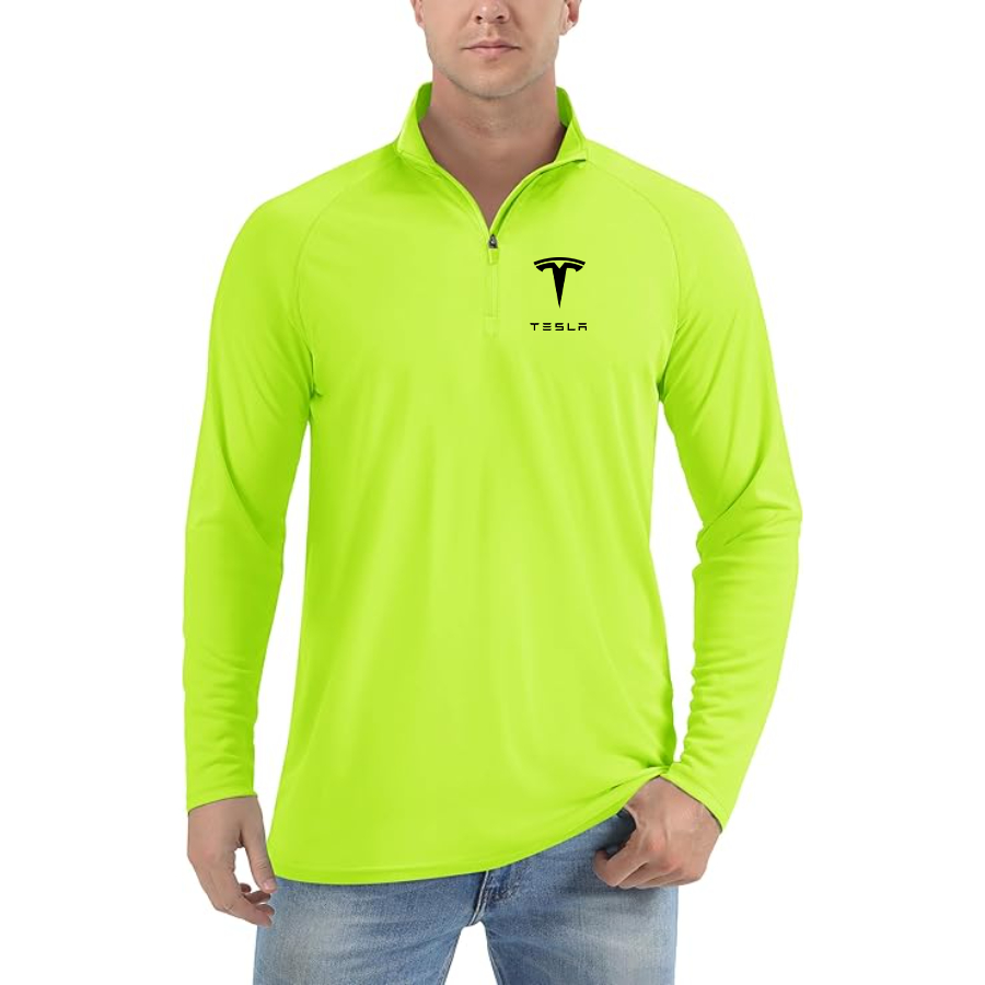 Men’s Tesla Car - Lightweight Quarter-Zip Athletic Shirt – Long Sleeve Polyester Wear